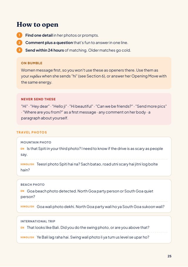 Sample page: openers in English and Hinglish